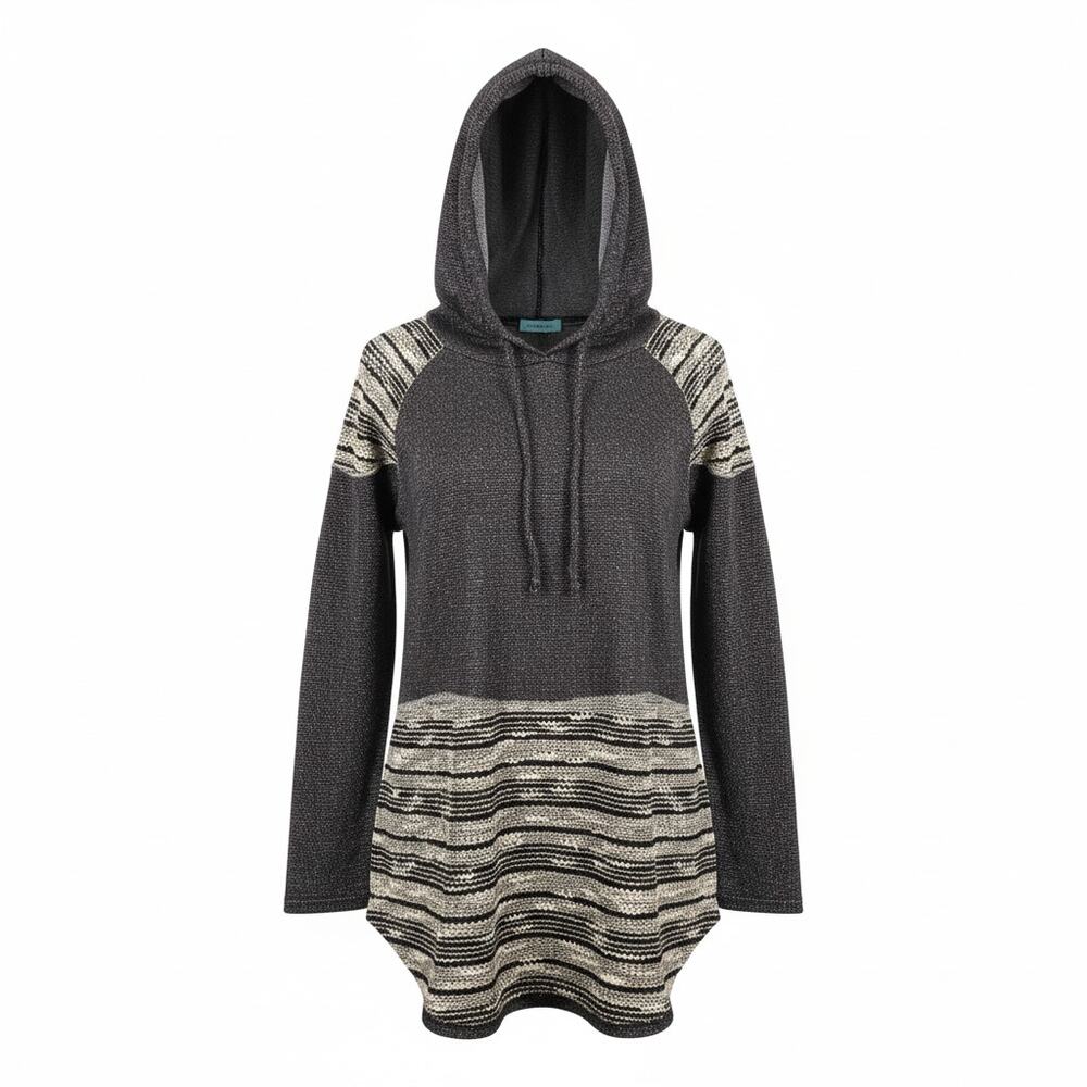 Maurices Textured Knit Pullover Hoodie Black & White Sparkle Women's Size Small
